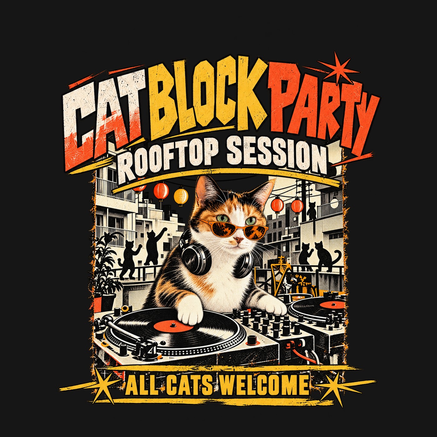 BLOCK PARTY Tシャツのデザイン(プリント部分・猫)
