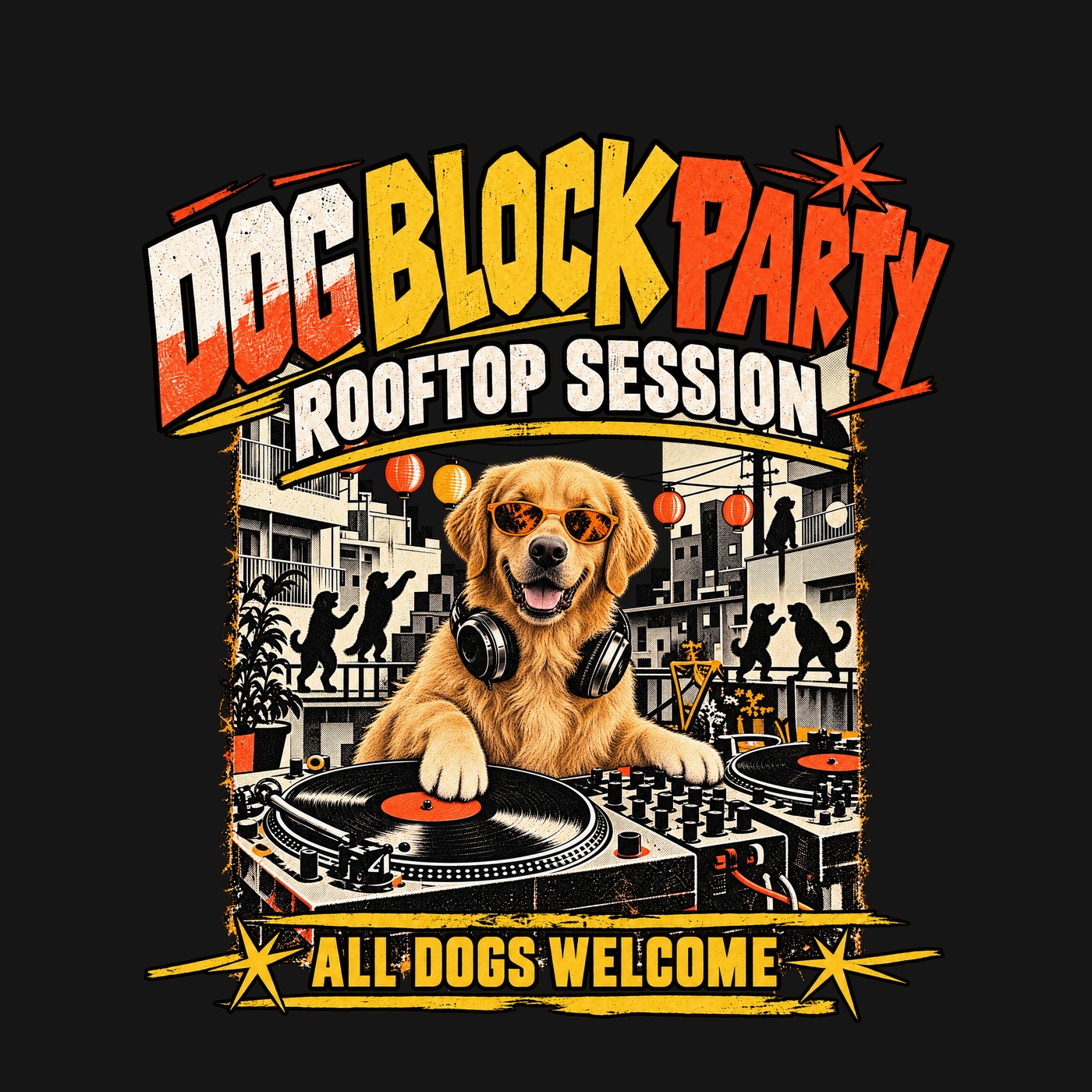 BLOCK PARTY Tシャツのデザイン(プリント部分・犬)