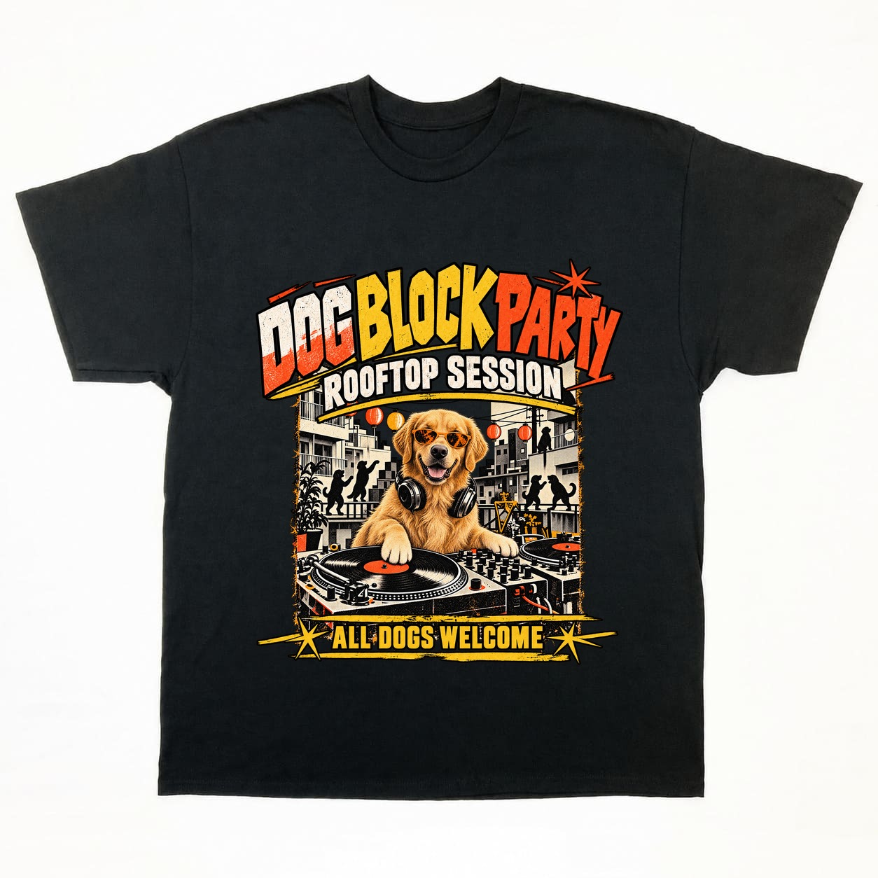 BLOCK PARTY Tシャツの正面イメージ(ブラック・犬)