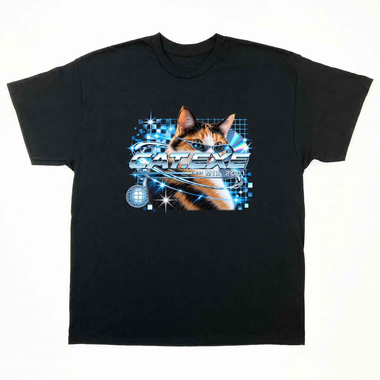 CAT.EXE Tシャツの正面イメージ(ブラック・猫)