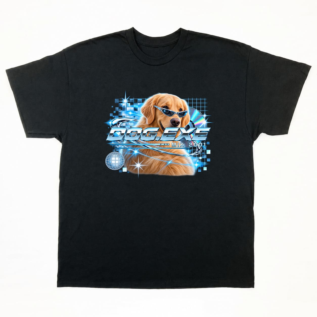 CAT.EXE Tシャツの正面イメージ(ブラック・犬)