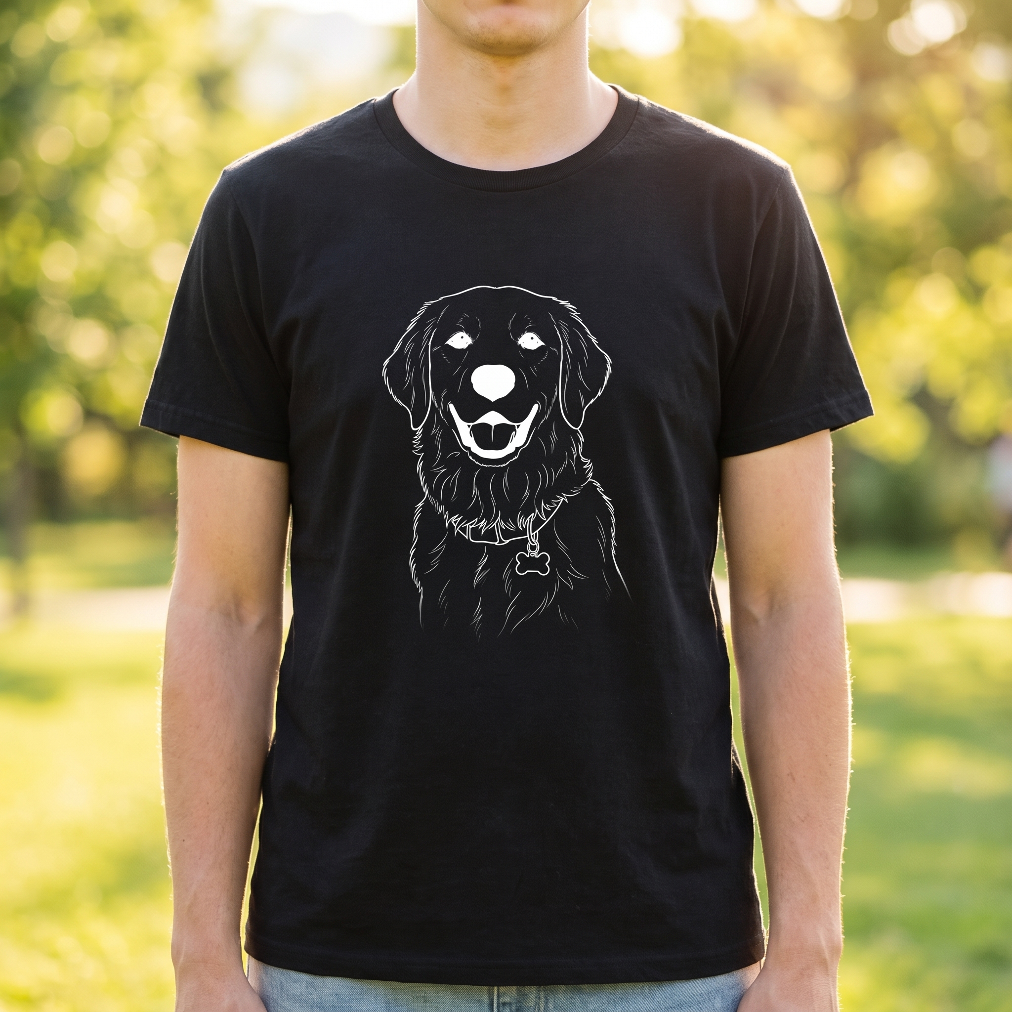 線画プリントTシャツの着用イメージ(ブラック)