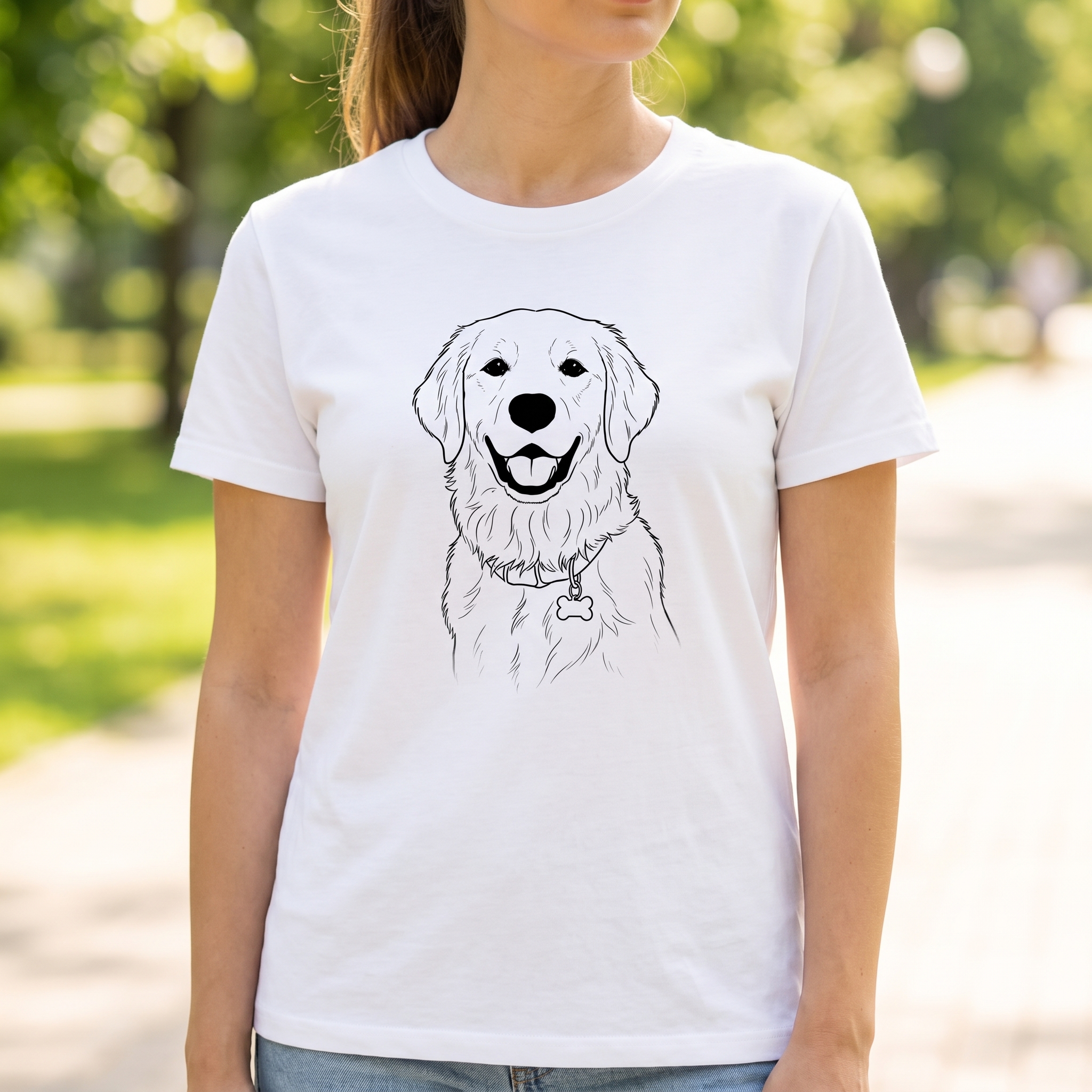 線画プリントTシャツの着用イメージ(ホワイト)