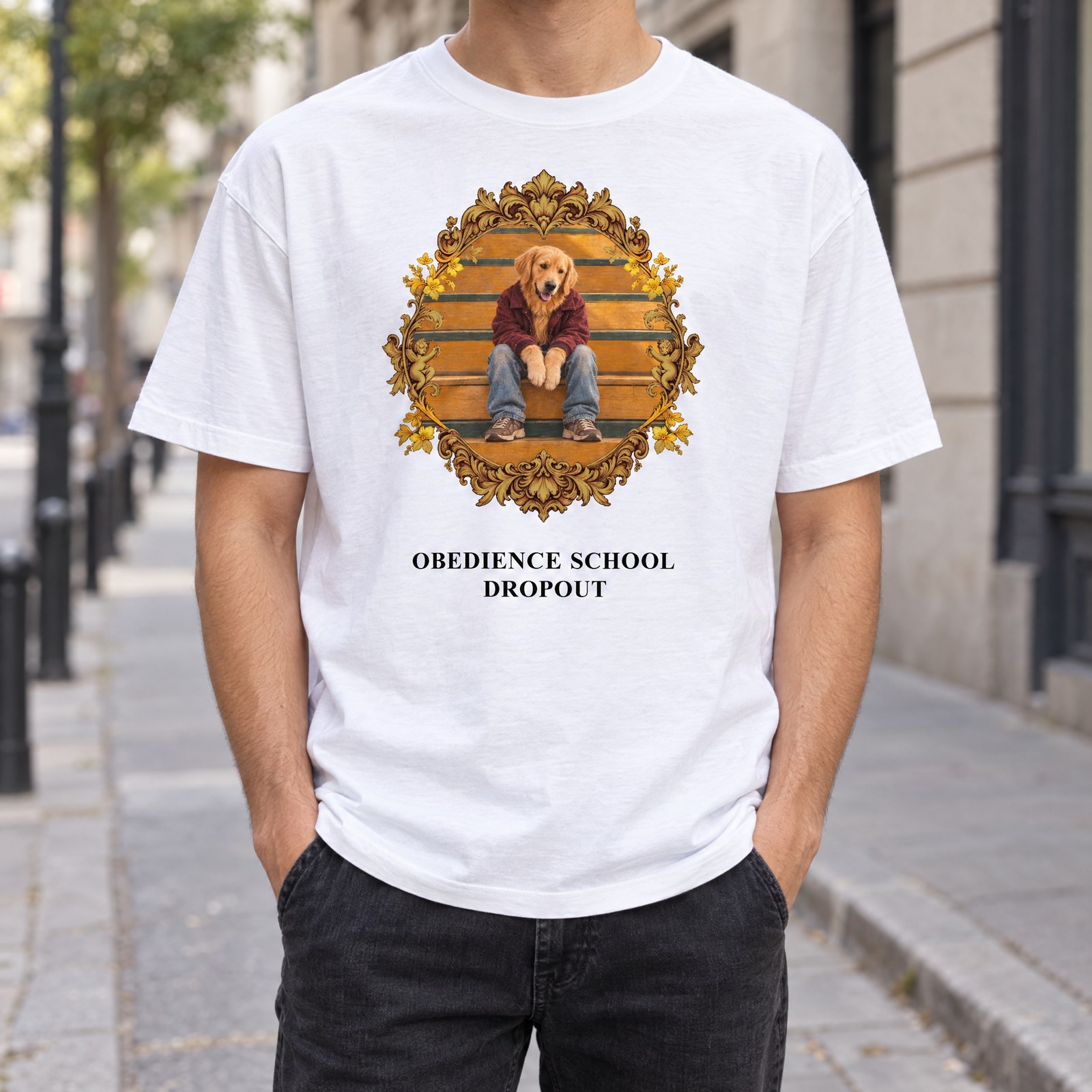 OBEDIENCE SCHOOL DROPOUT Tシャツの着用イメージ(ホワイト)