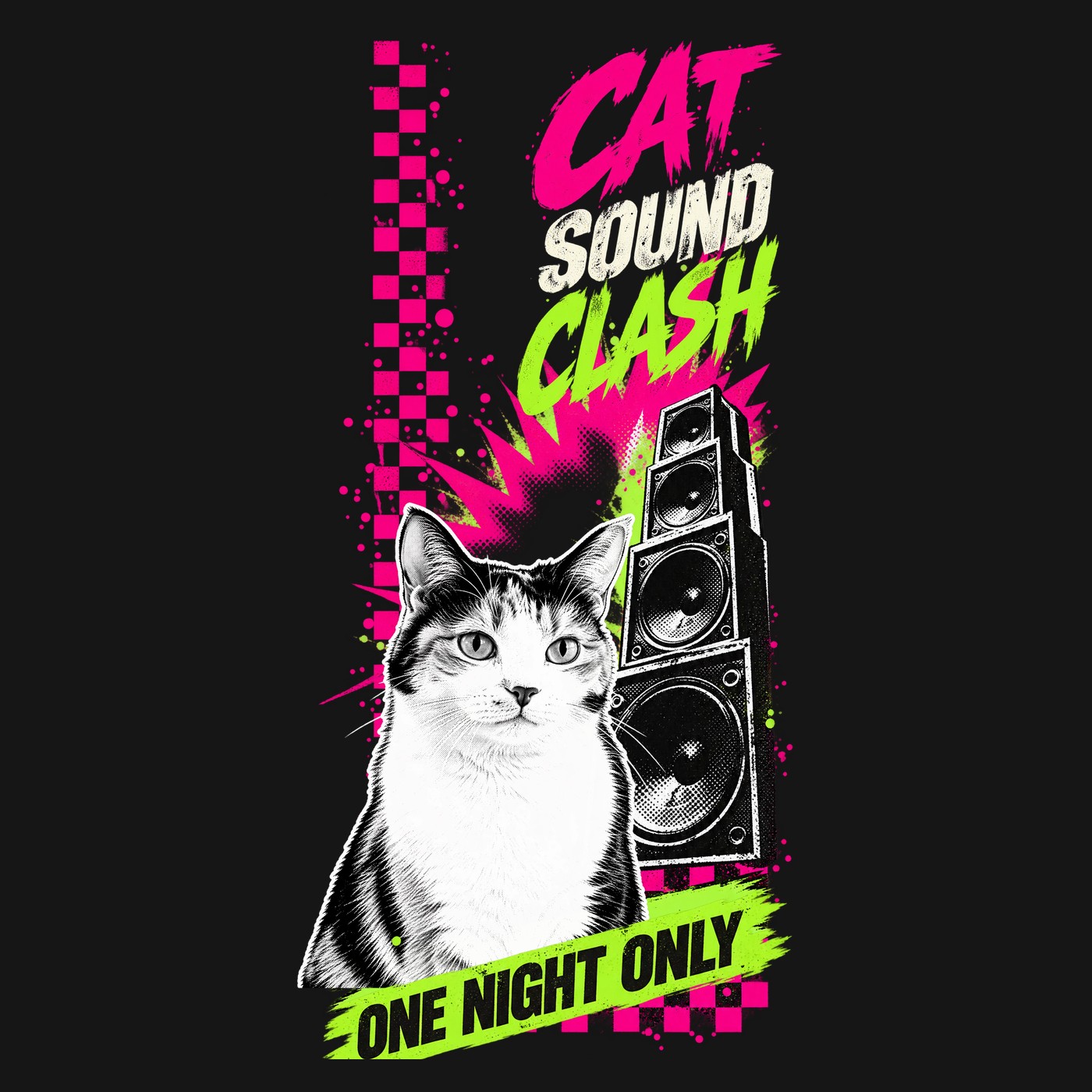 SOUND CLASH Tシャツのデザイン(プリント部分・猫)