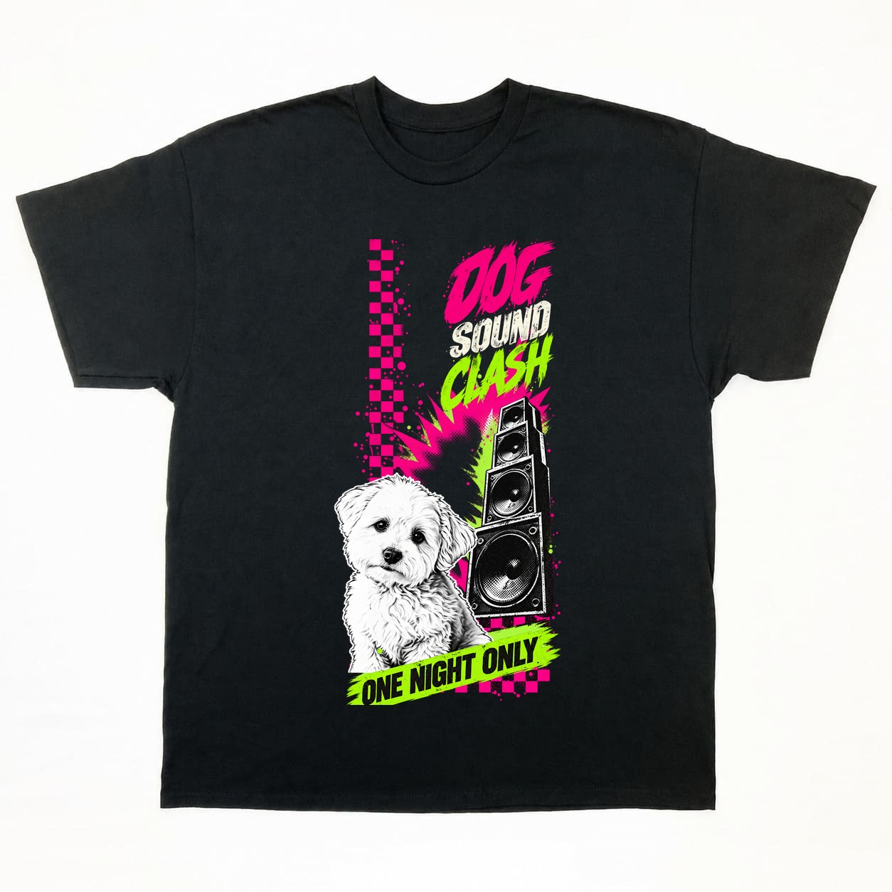 SOUND CLASH Tシャツの正面イメージ(ブラック・犬)