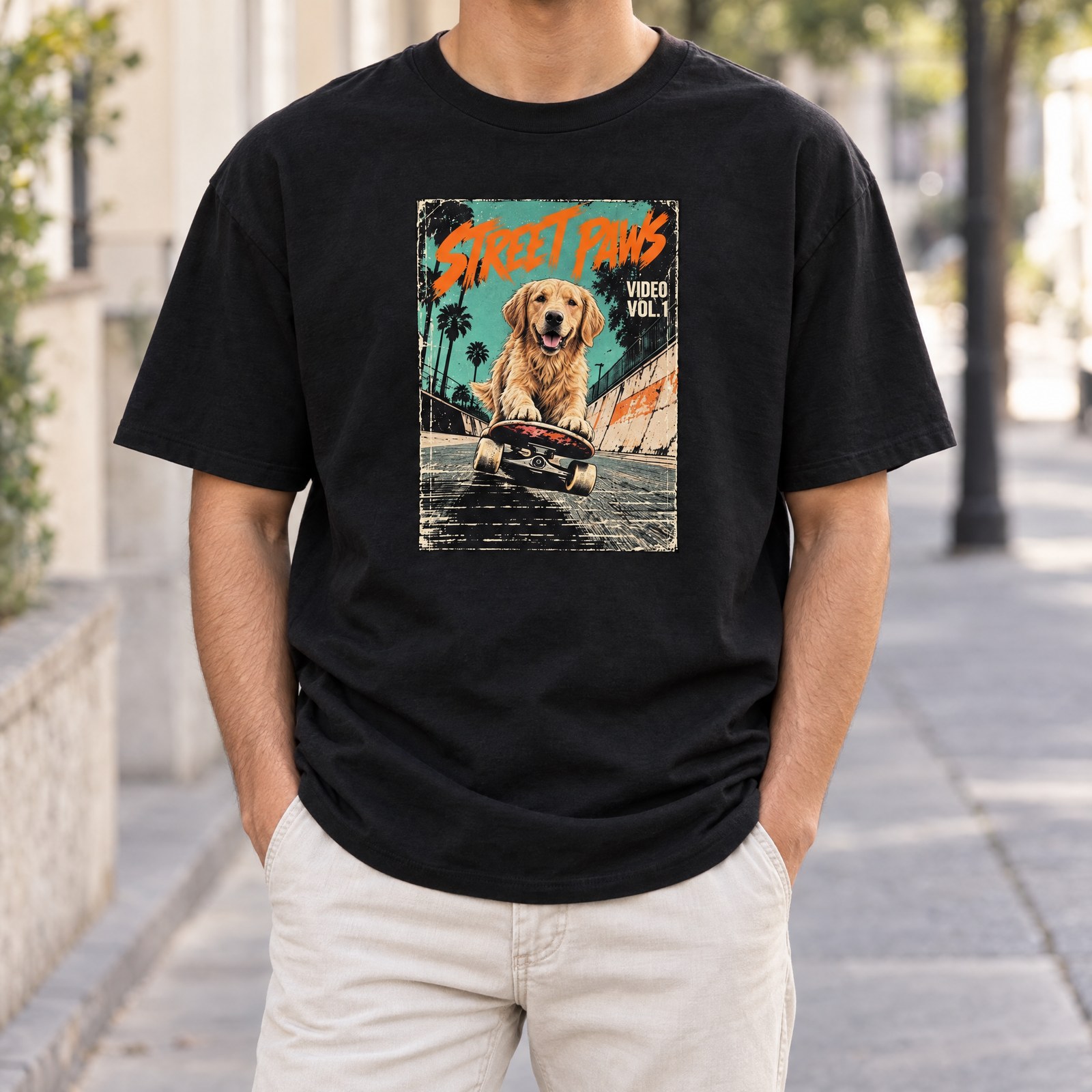 STREET PAWS Tシャツの着用イメージ(ブラック)