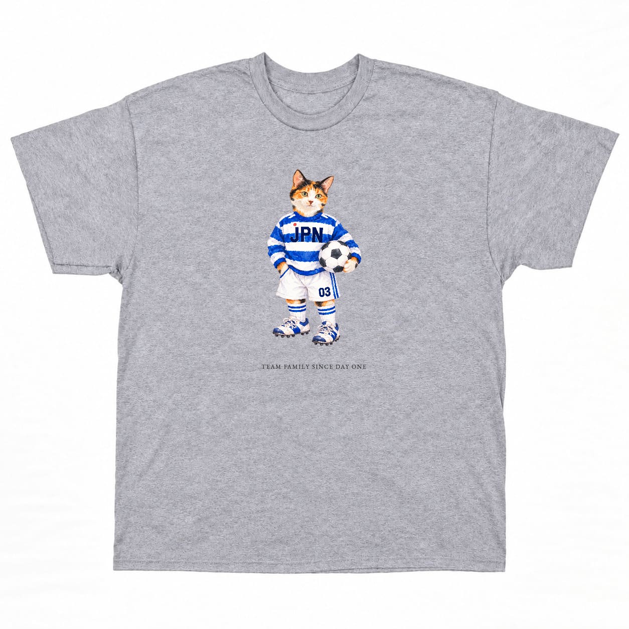 TEAM FAMILY Tシャツの正面イメージ(グレー・猫)