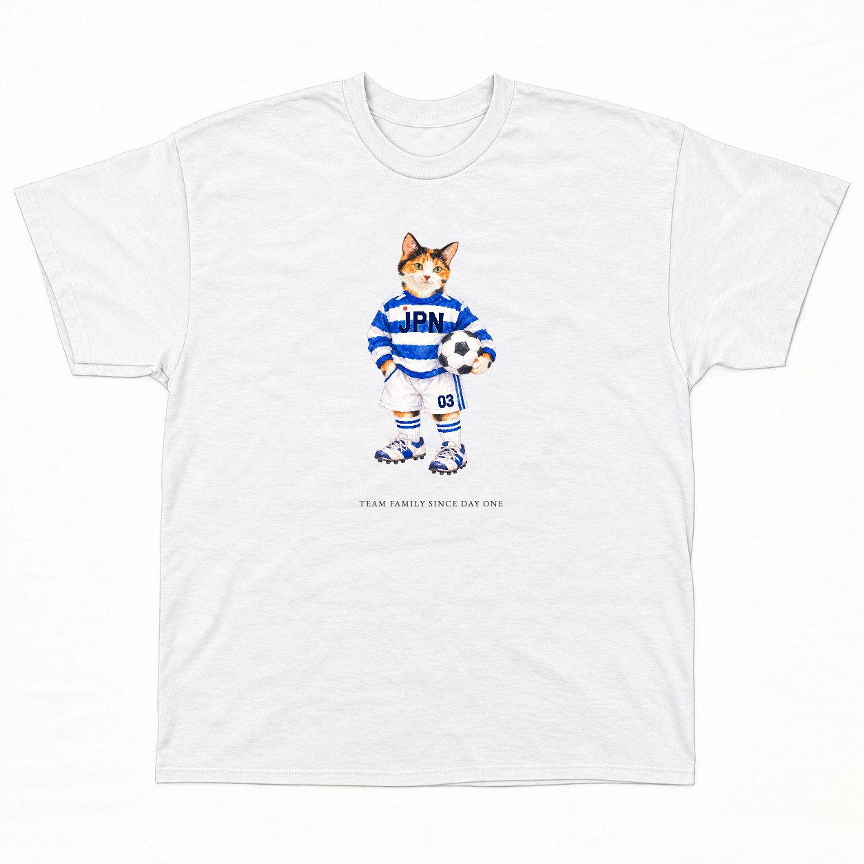 TEAM FAMILY Tシャツの正面イメージ(ホワイト・猫)